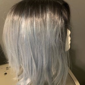 Ombre dyed wig cut like an assymmetrical long bob. Not styled.